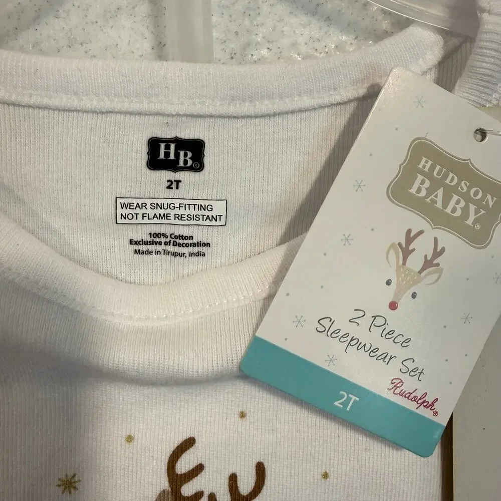 Hudson Baby 2T Christmas Pajama Set Rudolph Reindeer 2 Piece Cotton NWT